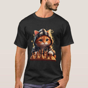 Camiseta Gato Jogador de Xadrez Kit Tabuleiro Jogo Estratég