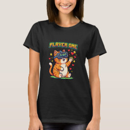 Camiseta Gato jogador um em VR de 8 bits