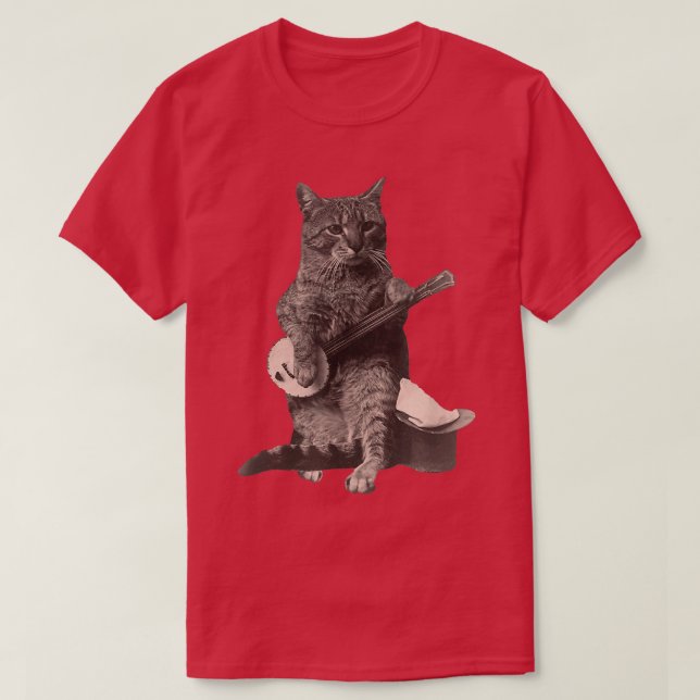 Camiseta Gato Jogando Banjo Guitarra Curta  (Frente do Design)