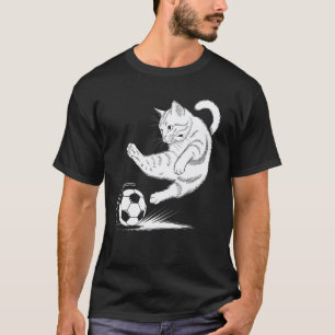 Camiseta Gato Jogando Bola de Futebol Gráfico Roupa Esporti