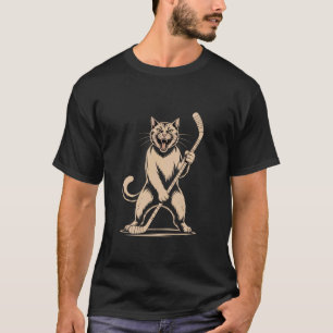 Camiseta Gato Jogando Hockey no Gelo Stick Jogador de Hocke