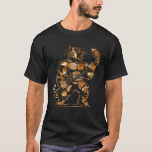 Camiseta Gato Jogando Mascote de Hóquei no Gelo Jogo Esport