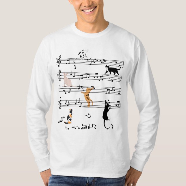 Camiseta Gato Jogando Música De Nota, Presente De Gato Malv (Frente)