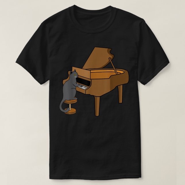 Camiseta Gato Jogando Piano Jogador de Música Professor Mús (Frente do Design)