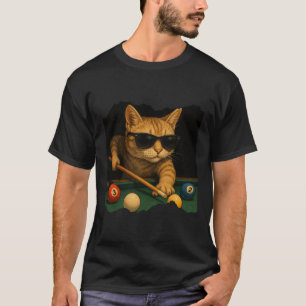 Camiseta Gato Jogando Piscina Bilhar No Salão Legal Engraça