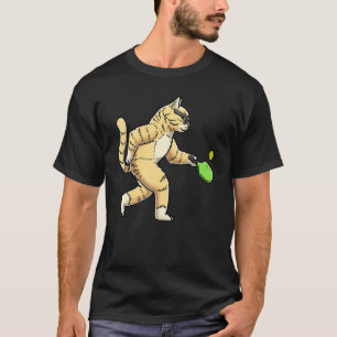 Camiseta Gato Jogando Raquete de Pickleball Paddle Esportes