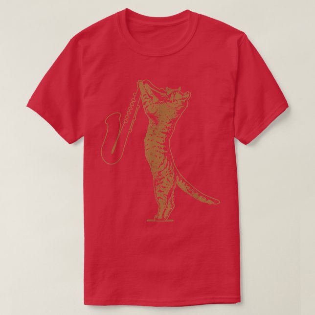 Camiseta Gato Jogando Saxofone Musical Sobrevoado Cat Saxof (Frente do Design)