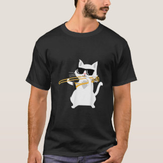 Camiseta Gato Jogando Trombone Clássico