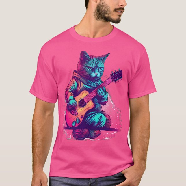 Camiseta Gato Jogando Violão Acústico (Frente)