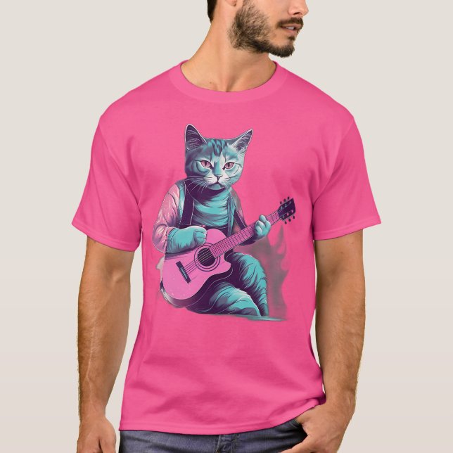 Camiseta Gato Jogando Violão Acústico (Frente)