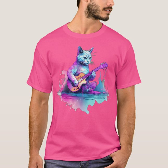 Camiseta Gato Jogando Violão Acústico (Frente)