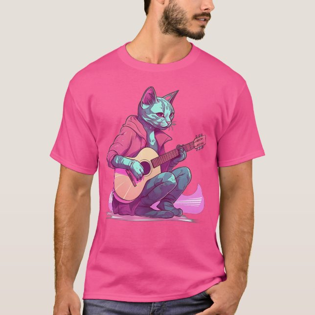 Camiseta Gato Jogando Violão Acústico (Frente)