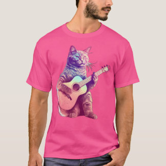 Camiseta Gato Jogando Violão Acústico