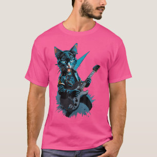 Camiseta Gato Jogando Violão Elétrico Rock Heavy Metal Rock