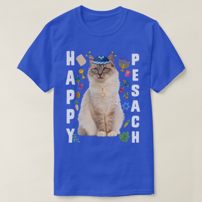 Camiseta Gato Judeu Feliz Pesach Matzah Passover Hol (Frente do Design)