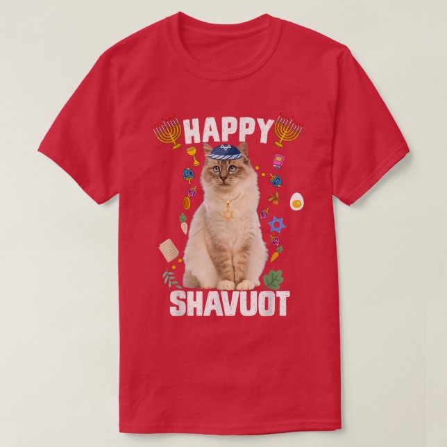 Camiseta Gato Judeu Feliz Shavuot Matzah Shavuot Hol (Frente do Design)