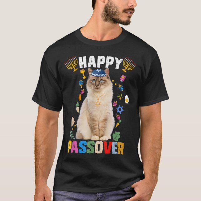 Camiseta Gato Judeu Kippah Feliz Passover Matzah Passover H (Frente)