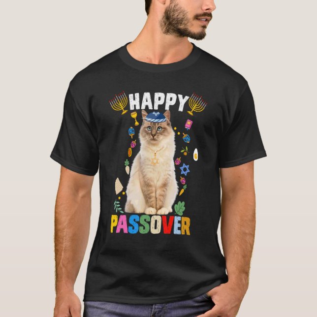 Camiseta Gato Judeu Kippah Feliz Passover Matzah Passover H (Frente)