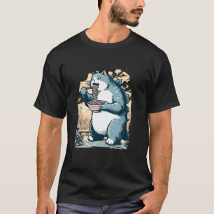 Camiseta Gato Kaiju Amante de Ramen Pôr do Sol Japonês Catz
