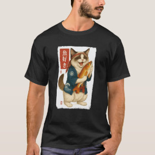 Camiseta Gato Kanji Japonês Peixe Japão Amante de Animais M