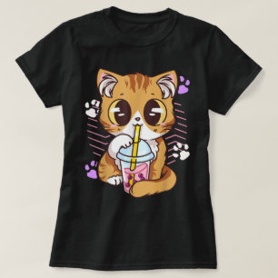 Camiseta Gato Kawaii Bebendo Chá Boba