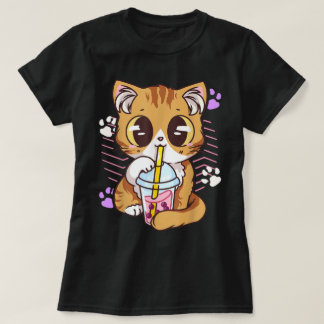 Camiseta Gato Kawaii Bebendo Chá Boba