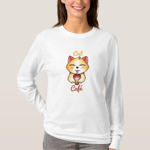 Camiseta gato kawaii bebendo chá de leite com Boba