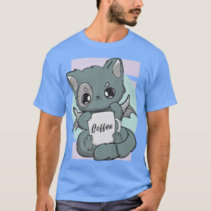 Camiseta Gato Kawaii Bonito Com Café Mug Moka Barista Neko