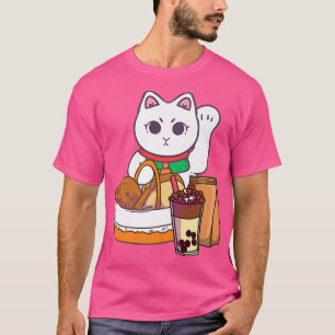 Camiseta Gato Kawaii com Comida Boba Bubble Tea Neko Anime
