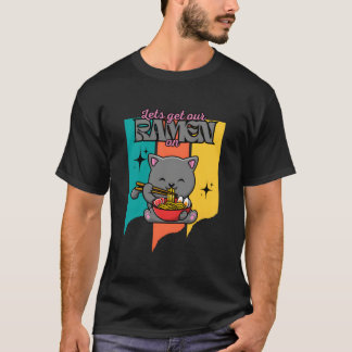 Camiseta Gato Kawaii Comendo Comida Japonesa Vamos Fazer o