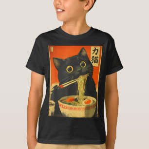 Camiseta Gato Kawaii Comendo Macarrão Ramen Presente Divert
