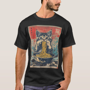 Camiseta Gato Kawaii Comendo Macarrão Ramen Presente Divert