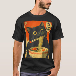 Camiseta Gato Kawaii Comendo Macarrão Ramen Presente Divert