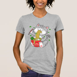 Camiseta Gato Kawaii de Ramen Macarrão Pet Gato Engraçado