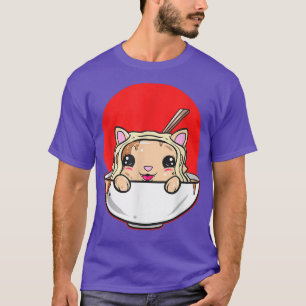 Camiseta Gato Kawaii Em Ramen Bowl E Sol Japonês