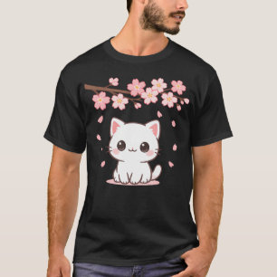 Camiseta Gato Kawaii Flor de Cerejeira Japão Anime