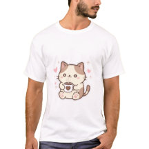Gato Kawaii Fofo Segurando Caneca de Café Adesivo