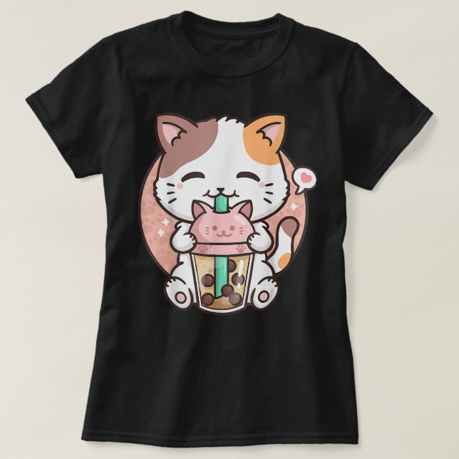 Camiseta Gato Kawaii Gato Bonita Bolha Leite Chá Anime Neko (Frente do Design)