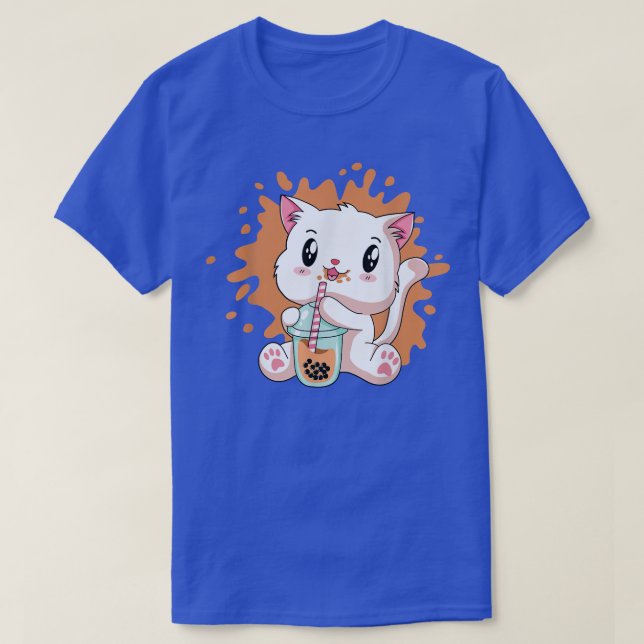 Camiseta Gato Kawaii Gato Bonita Bolha Leite Chá Anime Neko (Frente do Design)