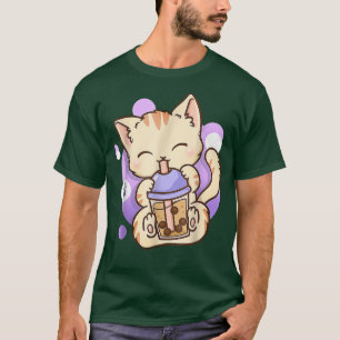 Camiseta Gato Kawaii Gato Bonita Bolha Leite Chá Anime Neko