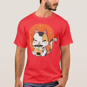 Camiseta Gato Kawaii Gato Bonita Bolha Leite Chá Anime Neko