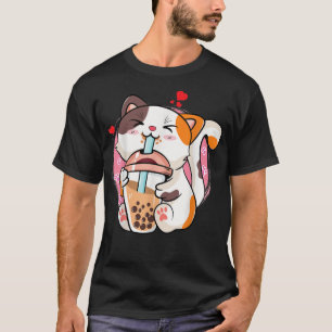 Camiseta Gato Kawaii Gato Bonita Bolha Leite Chá Anime Neko
