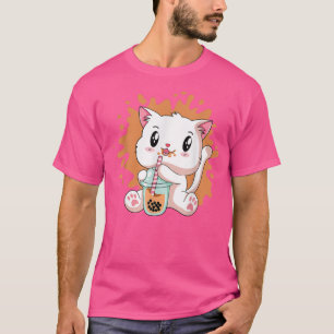 Camiseta Gato Kawaii Gato Bonita Bolha Leite Chá Anime Neko