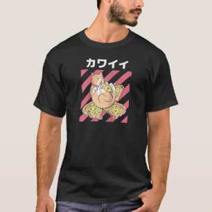 Camiseta Gato Kawaii Gato Bonito Come Pizza Otaku Animação