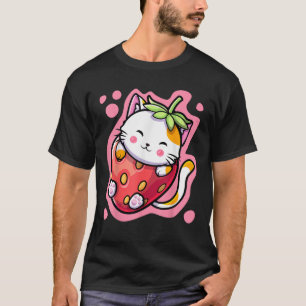 Camiseta Gato Kawaii Gato De Morango Leite Japonês Anime Wo