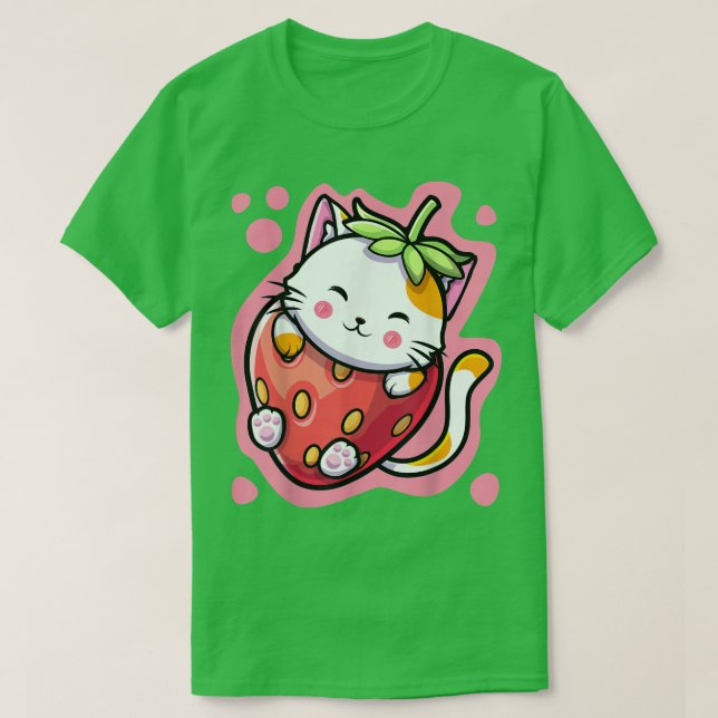 Camiseta Gato Kawaii Gato De Morango Leite Japonês Anime Wo (Frente do Design)
