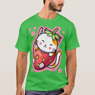 Camiseta Gato Kawaii Gato De Morango Leite Japonês Anime Wo