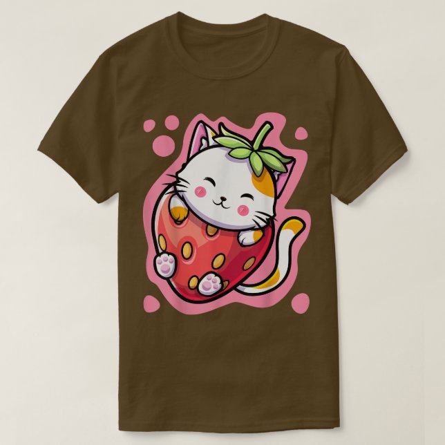 Camiseta Gato Kawaii Gato De Morango Leite Japonês Anime Wo (Frente do Design)