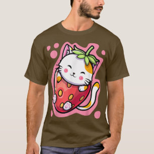 Camiseta Gato Kawaii Gato De Morango Leite Japonês Anime Wo