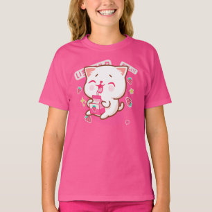Camiseta Gato Kawaii Gato Japonês Leite De Morango